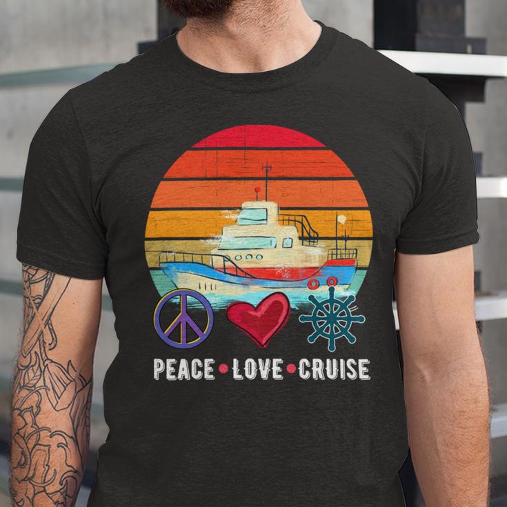 Peace Love Cruising Family Cruise Vacation Matching Gift V2 Unisex Jersey Short Sleeve Crewneck Tshirt