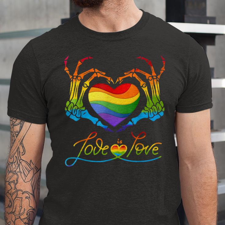 Rainbow Heart Skeleton Love Is Love Lgbt Gay Lesbian Pride Jersey T-Shirt