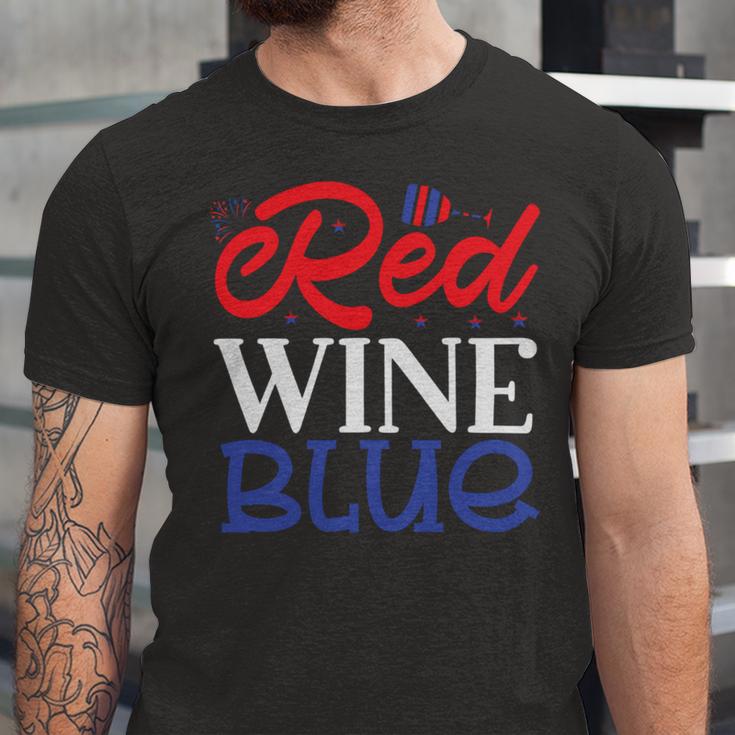 Red Wine Blue 4Th Of July Wine Red White Blue Wine Glasses V2 Unisex Jersey Short Sleeve Crewneck Tshirt