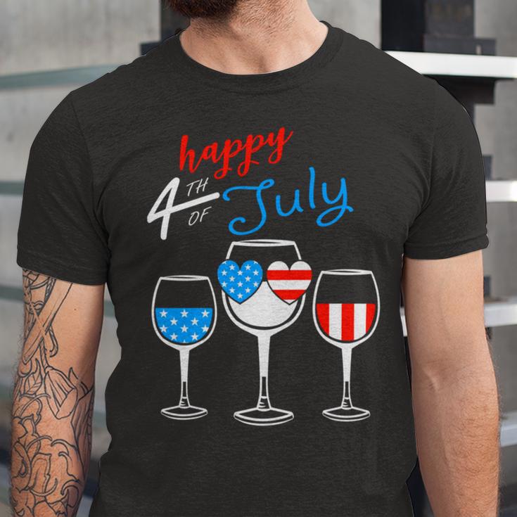 Red Wine Blue 4Th Of July Wine Red White Blue Wine Glasses V4 Unisex Jersey Short Sleeve Crewneck Tshirt