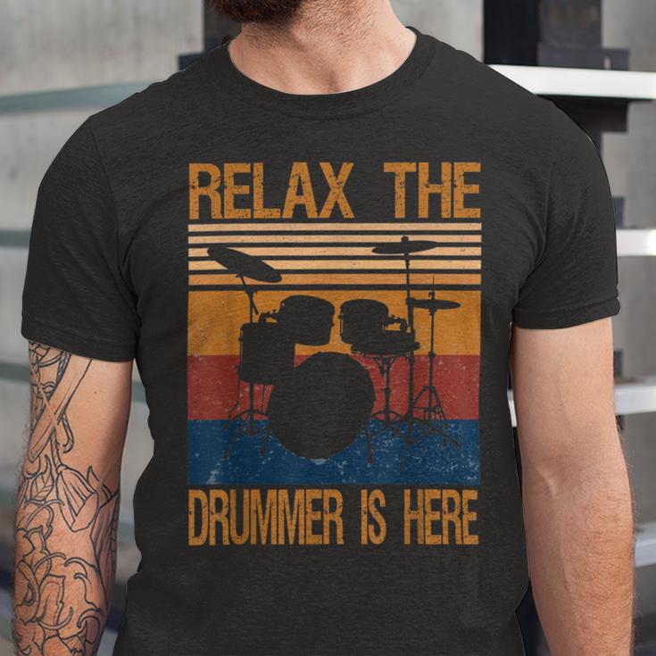 Relax The Drummer Here Unisex Jersey Short Sleeve Crewneck Tshirt