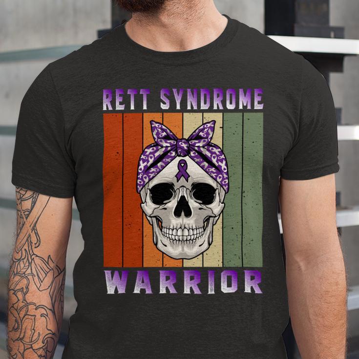 Rett Syndrome Warrior Skull Women Vintage Purple Ribbon Rett Syndrome Rett Syndrome Awareness Unisex Jersey Short Sleeve Crewneck Tshirt