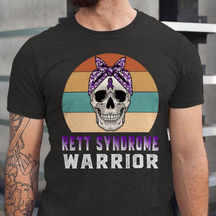 Rett Syndrome Warrior Skull Women Vintage Purple Ribbon Rett Syndrome Rett Syndrome Awareness V2 Unisex Jersey Short Sleeve Crewneck Tshirt