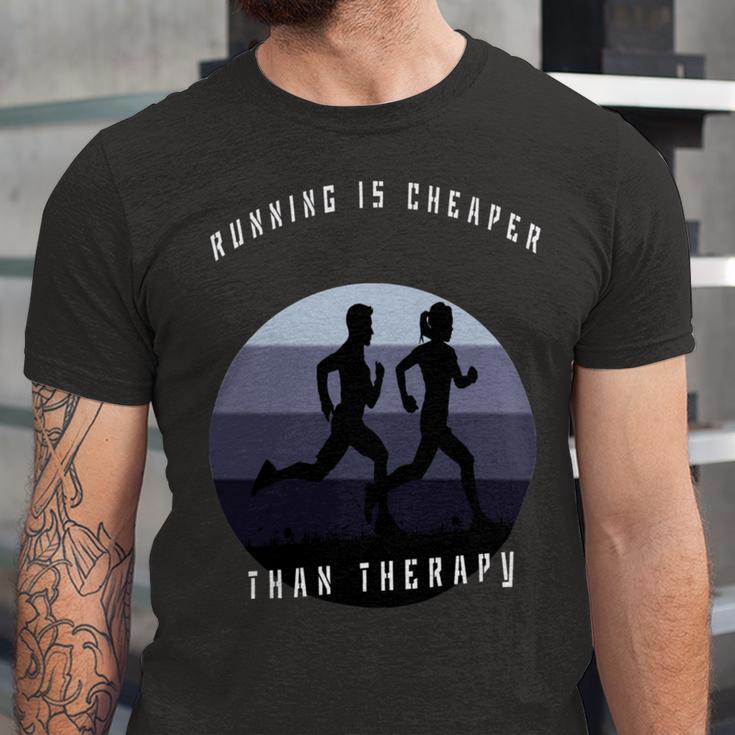 Running Is Cheaper Than Therapy Unisex Jersey Short Sleeve Crewneck Tshirt