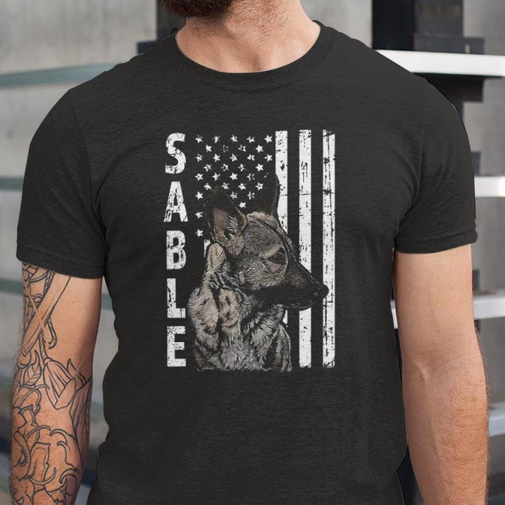 Sable German Shepherd Dog American Flag Patriotic Jersey T-Shirt
