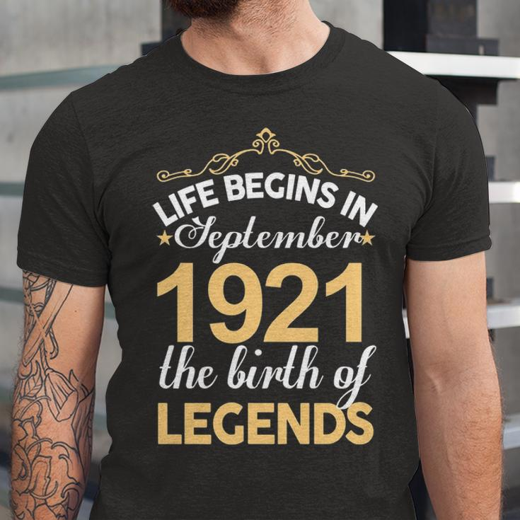 September 1921 Birthday Life Begins In September 1921 V2 Unisex Jersey Short Sleeve Crewneck Tshirt