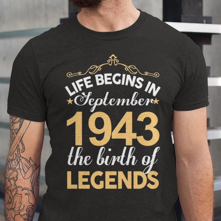 September 1943 Birthday Life Begins In September 1943 V2 Unisex Jersey Short Sleeve Crewneck Tshirt