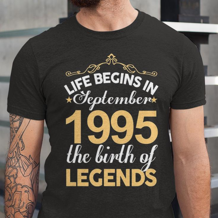September 1995 Birthday Life Begins In September 1995 V2 Unisex Jersey Short Sleeve Crewneck Tshirt