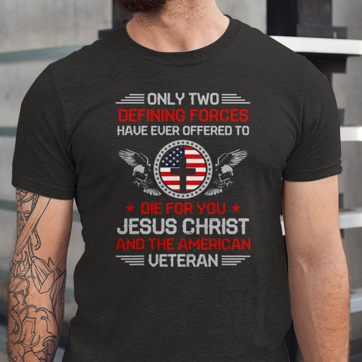 Two Defining Forces Jesus Christ & The American Veteran Jersey T-Shirt