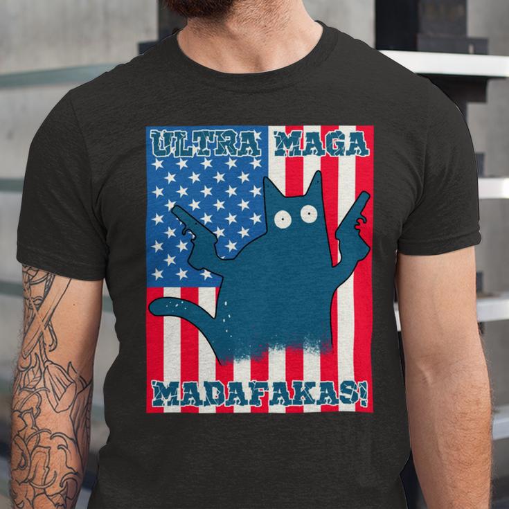 Ultra Maga Madafakas Cat American Flag Unisex Jersey Short Sleeve Crewneck Tshirt