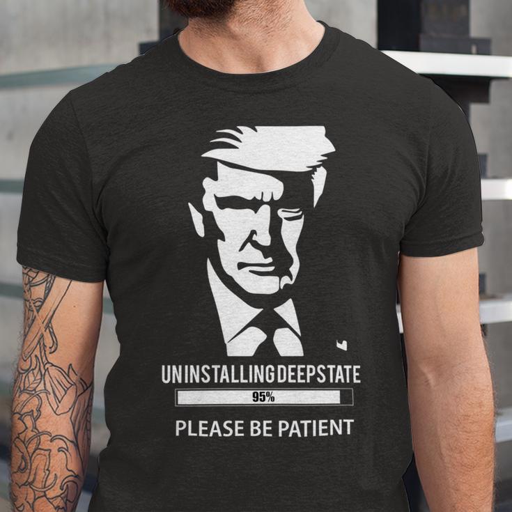 Ultra Maga Uninstalling Deep State Please Be Patient Funny Anti Biden Us Flag Pro Trump Trendy Unisex Jersey Short Sleeve Crewneck Tshirt