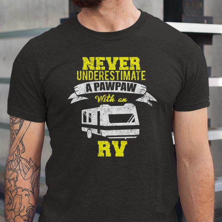 Never Underestimate A Pawpaw Rv Camping Distressed Jersey T-Shirt