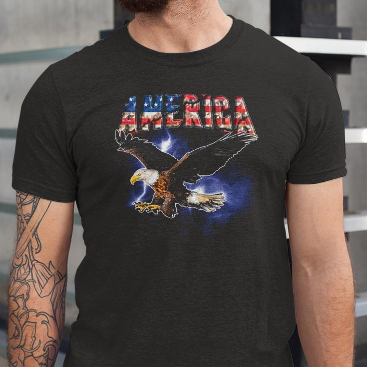 Usa Flag America Font Eagle Flashes For And Jersey T-Shirt