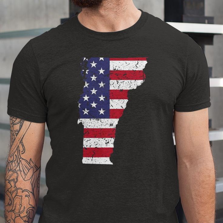 Vermont Map State American Flag 4Th Of July Pride Tee Jersey T-Shirt