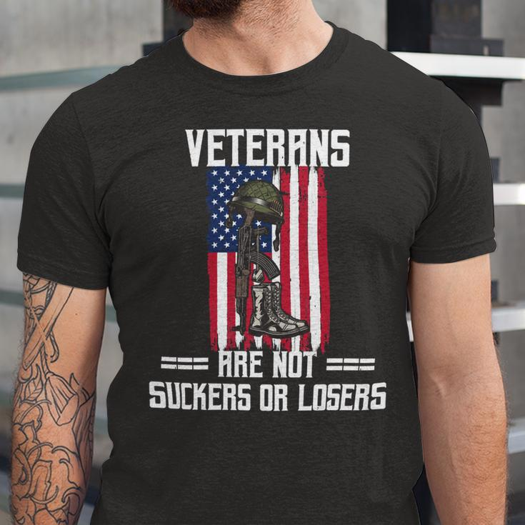 Veteran Veterans Day Us Veterans Respect Veterans Are Not Suckers Or Losers 189 Navy Soldier Army Military Unisex Jersey Short Sleeve Crewneck Tshirt
