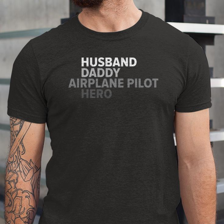 Vintage Husband Daddy Airplane Pilot Hero Fathers Day Jersey T-Shirt