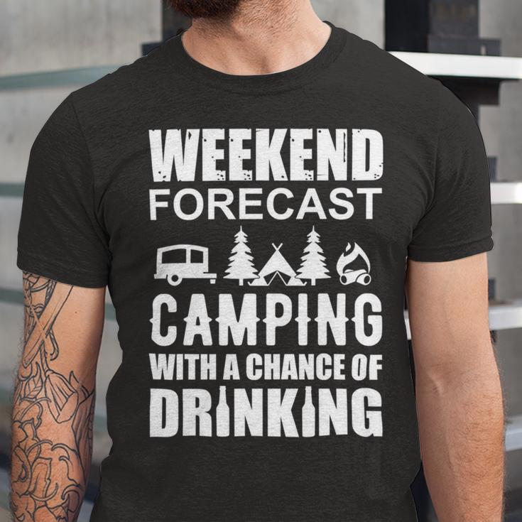 Weekend Forecast Camping With A Chance 21 Shirt Unisex Jersey Short Sleeve Crewneck Tshirt