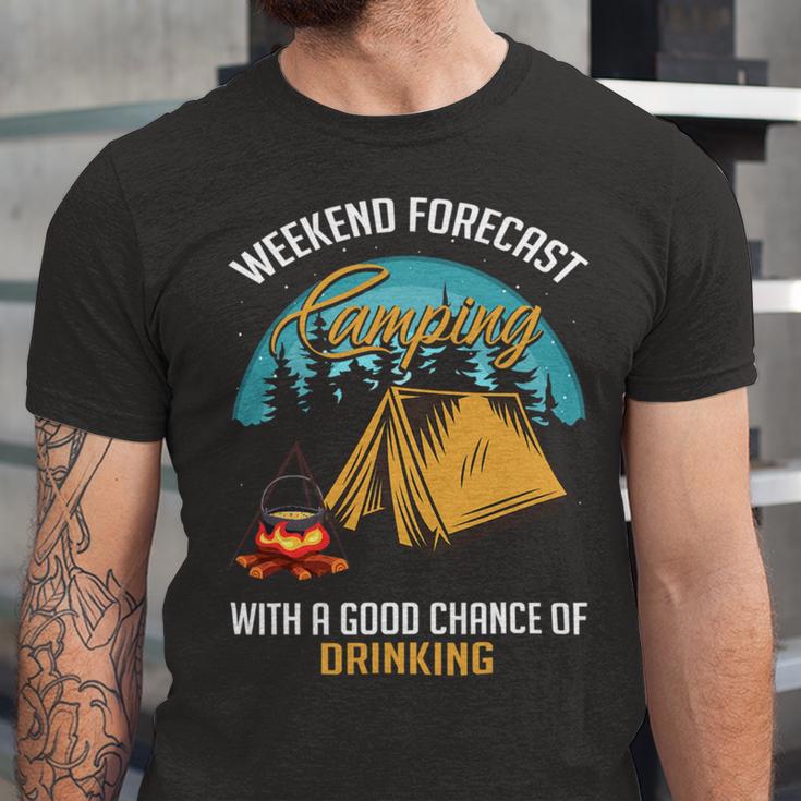 Weekend Forecast Camping With A Good 15 Shirt Unisex Jersey Short Sleeve Crewneck Tshirt