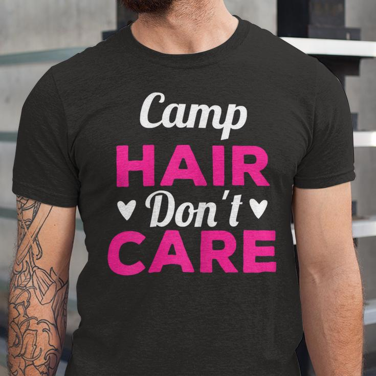 Womens Funny Camping Music Festival Camp Hair Dont CareShirt Unisex Jersey Short Sleeve Crewneck Tshirt
