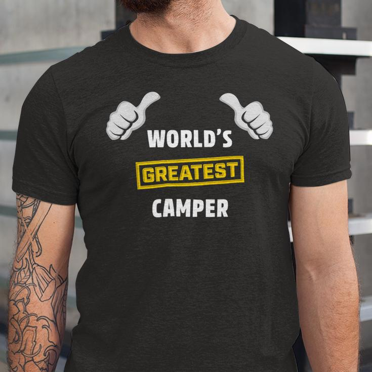 Worlds Greatest Camper Funny Camping Gift CampShirt Unisex Jersey Short Sleeve Crewneck Tshirt