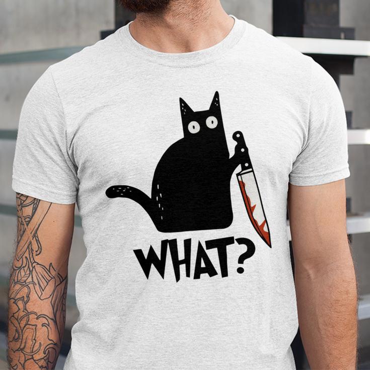 Cat What Murderous Black Cat With Knife Unisex Jersey Short Sleeve Crewneck Tshirt