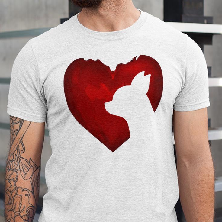 Chihuahua Shape With Red Heart Painting For Valentine Day Unisex Jersey Short Sleeve Crewneck Tshirt