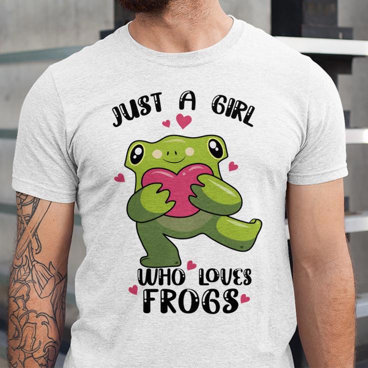 Cute Frog Just A Girl Who Loves Frogs Funny Frog Lover Gift For Girl Frog Lover Unisex Jersey Short Sleeve Crewneck Tshirt