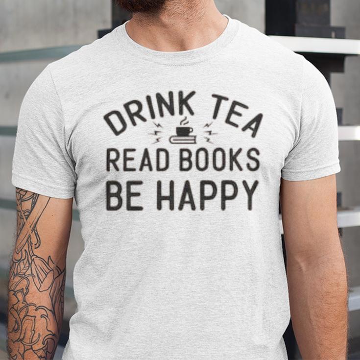 Drink Tea Read Books Unisex Jersey Short Sleeve Crewneck Tshirt