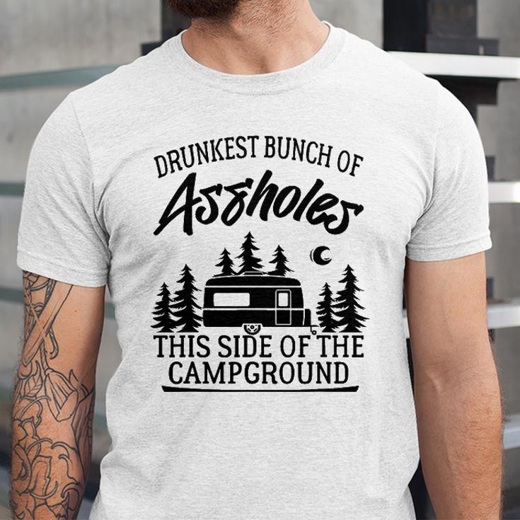 Drunkest Bunch Of Assholes Happy Camper Camping Jersey T-Shirt