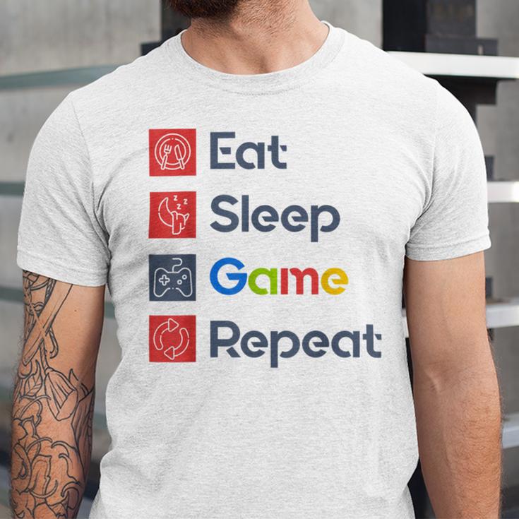 Eat Sleep Game Repeat Unisex Jersey Short Sleeve Crewneck Tshirt