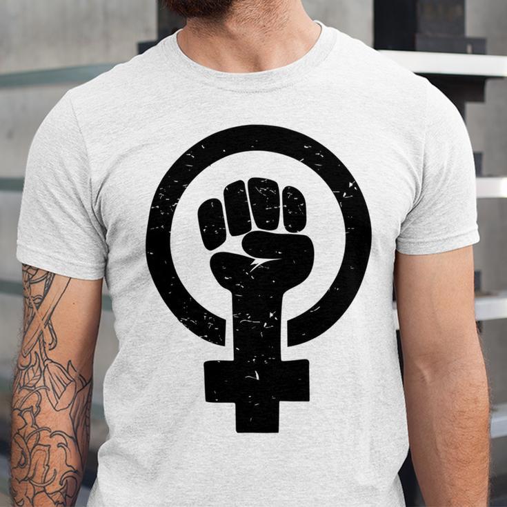 Feminist Raised Fist - Distressed Fitted Unisex Jersey Short Sleeve Crewneck Tshirt