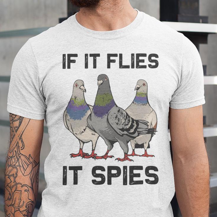 Funny Birds Pun Pigeon If It Flies It Spies Birds Are Liars Unisex Jersey Short Sleeve Crewneck Tshirt