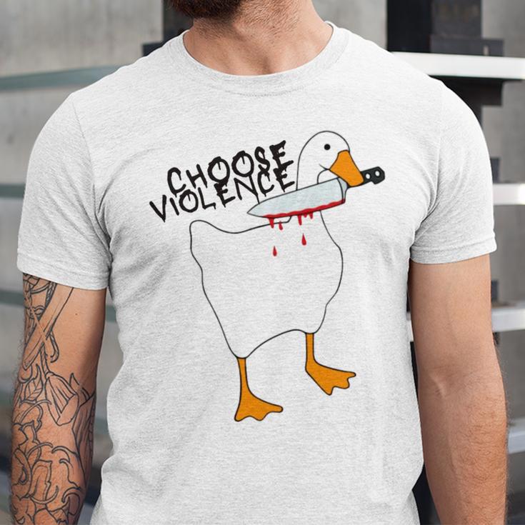 Goose With Knife Sticker Goose Sticker Funny Quotes Funny Animal Stickerspeace Was Never An Option Unisex Jersey Short Sleeve Crewneck Tshirt