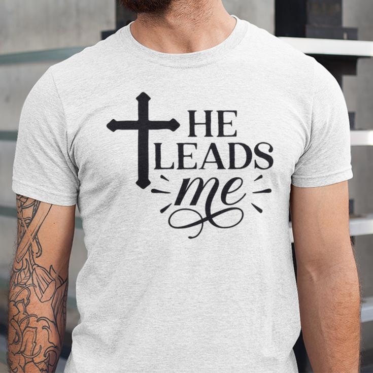 He Leads Me V2 Unisex Jersey Short Sleeve Crewneck Tshirt