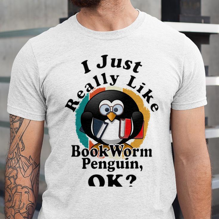 I Really Like Book Worm Penguin Ok Unisex Jersey Short Sleeve Crewneck Tshirt