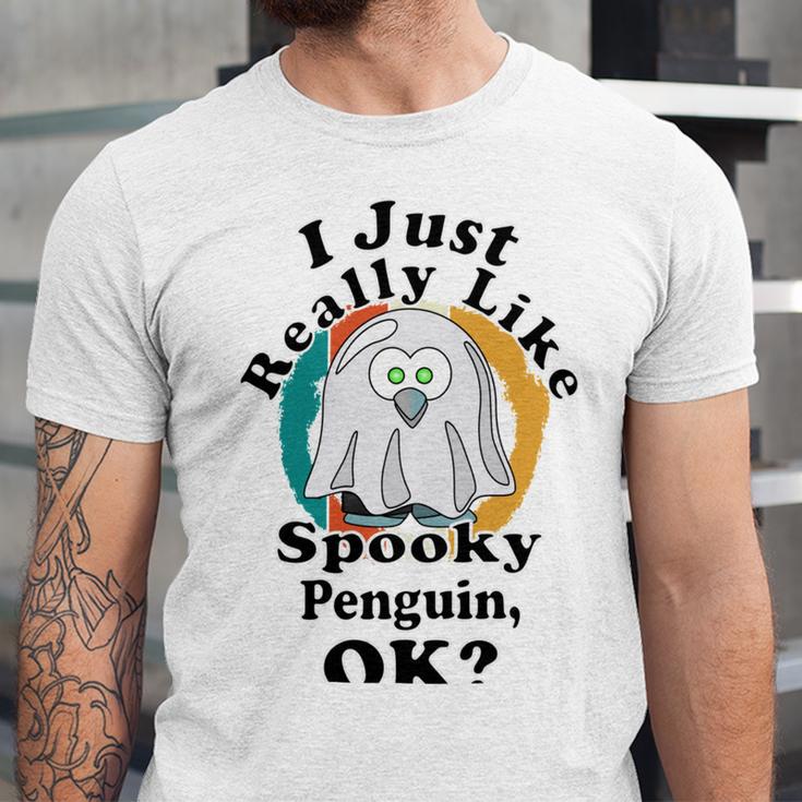 I Really Like Spooky Penguin Ok Unisex Jersey Short Sleeve Crewneck Tshirt