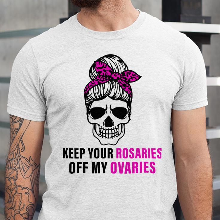 Keep Your Rosaries Off My Ovaries Feminist Skull Unisex Jersey Short Sleeve Crewneck Tshirt