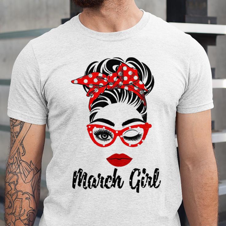 March Girl Women Face Wink Eye Bandana Birthday Gifts 548 Trending Shirt Unisex Jersey Short Sleeve Crewneck Tshirt