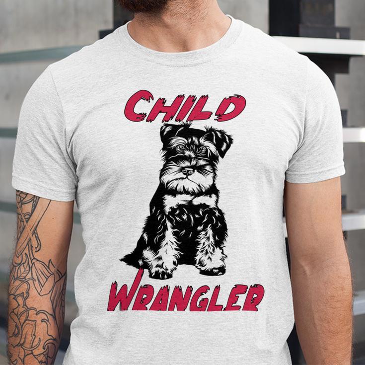 Miniature Schnauzer At Home Child Wrangler Multi Tasking Dog Unisex Jersey Short Sleeve Crewneck Tshirt