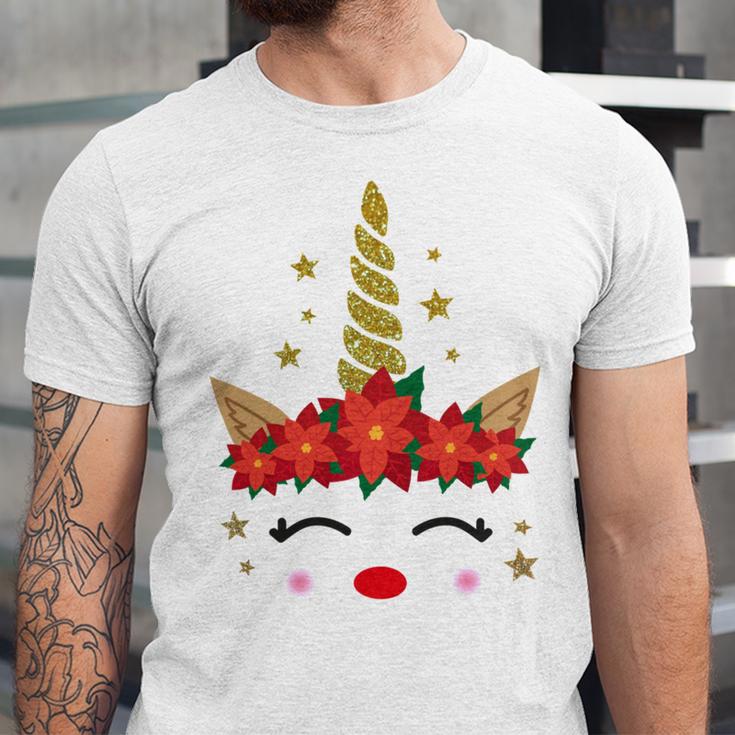 New Christmas Unicorn Face Santicorn Poinsettia Crown Cute Unisex Jersey Short Sleeve Crewneck Tshirt