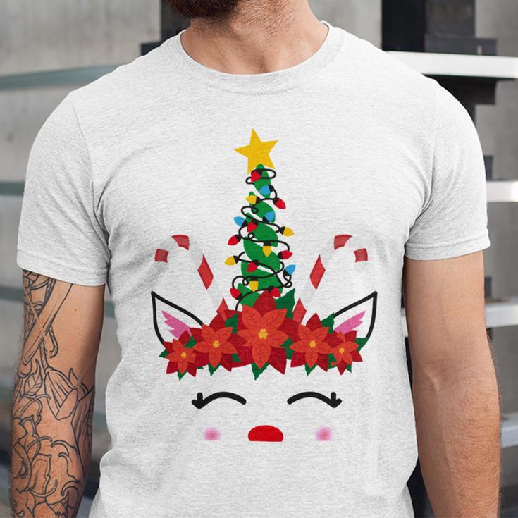 New Christmas Unicorn Face Santicorn Poinsettia Crown Cute V2 Unisex Jersey Short Sleeve Crewneck Tshirt