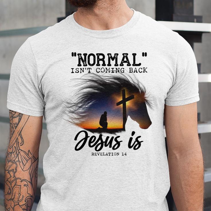 Normal Isnt Coming Back Jesus Is Revelation For Horse Lovers Unisex Jersey Short Sleeve Crewneck Tshirt