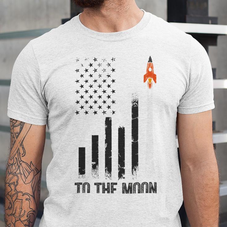 Official To The Moon Distressed Us Flag Stock Market Amc Gme Investor Cryptocurrency Investor Funny Unisex Jersey Short Sleeve Crewneck Tshirt