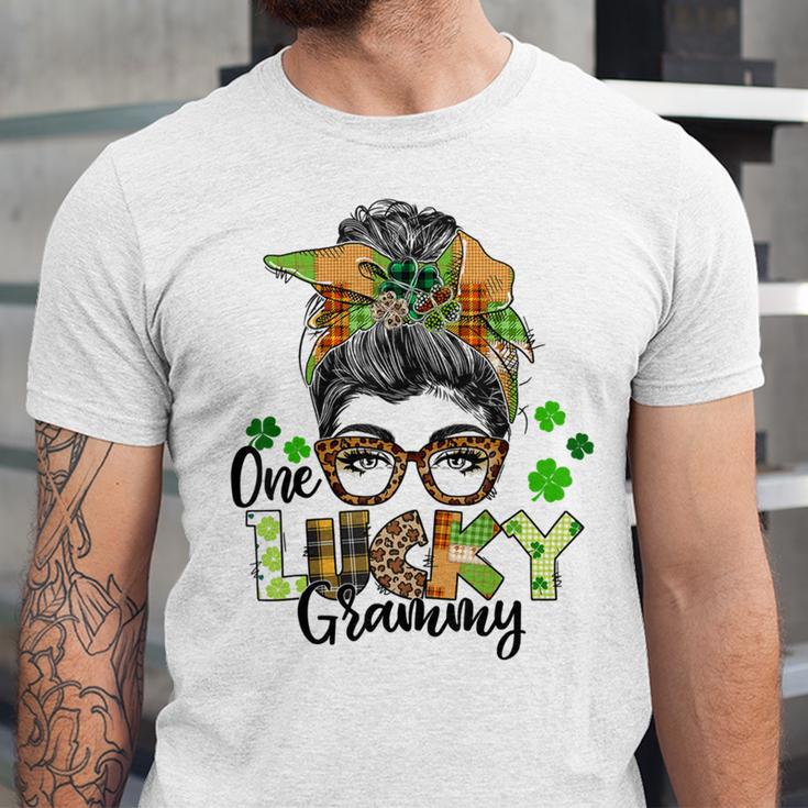 One Lucky Grammy Shamrock Plaid Leopard St Patricks Day Unisex Jersey Short Sleeve Crewneck Tshirt