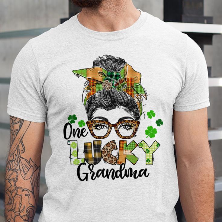 One Lucky Grandma Shamrock Plaid Leopard St Patricks Day Unisex Jersey Short Sleeve Crewneck Tshirt