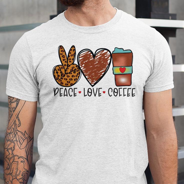 Peace Love Coffee Unisex Jersey Short Sleeve Crewneck Tshirt