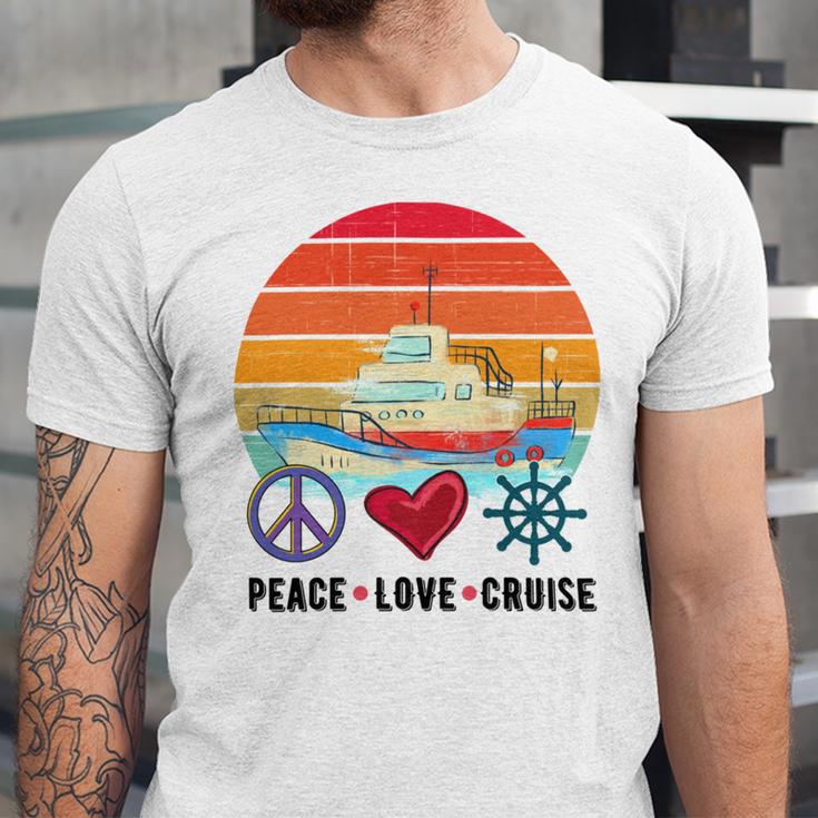 Peace Love Cruising Family Cruise Vacation Matching Gift Unisex Jersey Short Sleeve Crewneck Tshirt