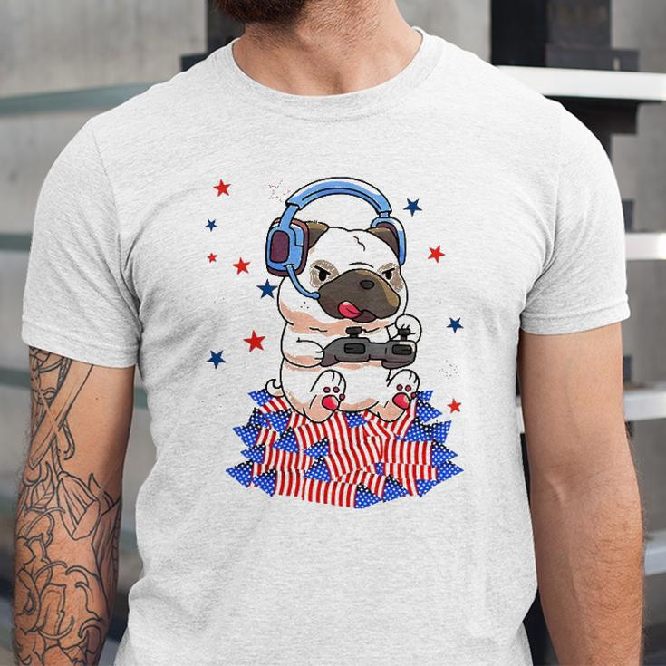 Pug Game Puppy Controller 4Th Of July Boys Kids Video Gamer Jersey T-Shirt
