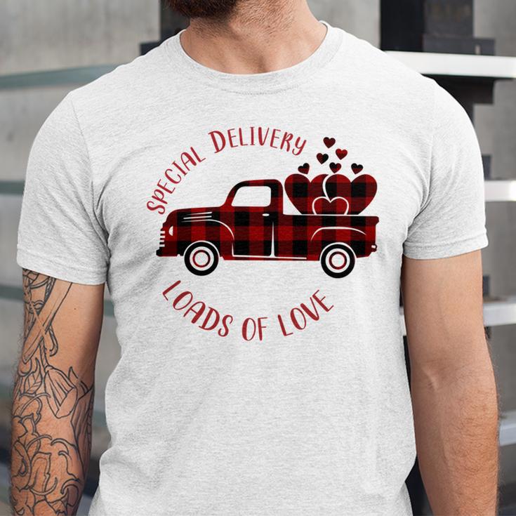 Special Delivery Valentines Car Red Plaid Unisex Jersey Short Sleeve Crewneck Tshirt