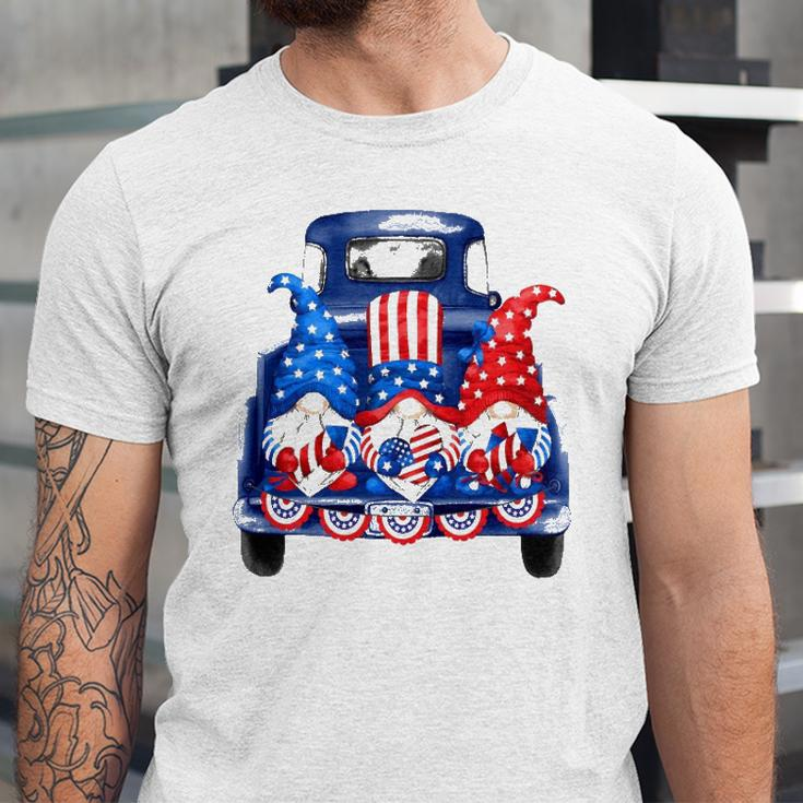 Usa Patriotic Gnomes With American Flag Hats Riding Truck Jersey T-Shirt